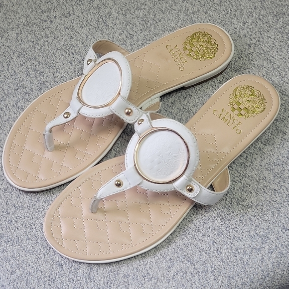 Vince Camuto White and Tan Sandals Minimalist Design Size 8.5 - Picture 1 of 9